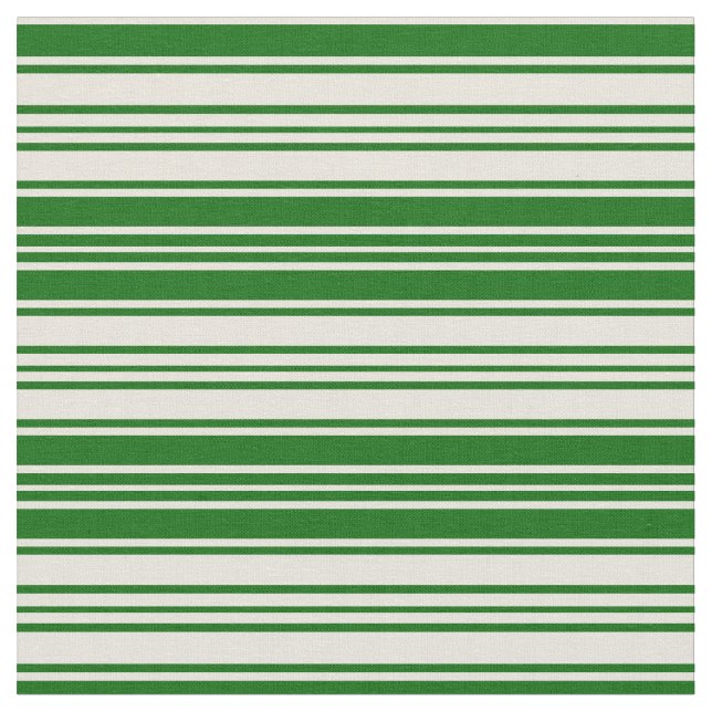 Beige och Mörk grönt Färgaden Linjer Tyg (Närbild)