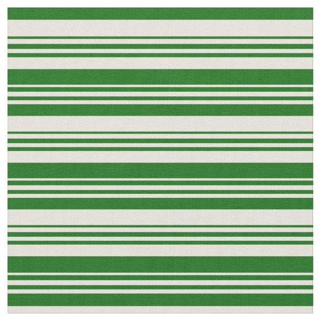 Beige och Mörk grönt Linjer Tyg (Närbild)