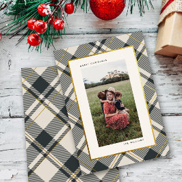 Beige och Mörk grönt Tartan God jul Photo Julkort