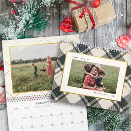 Beige och Mörk grönt Tartan Play-familjfoto Kalender
