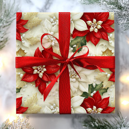 Beige och Red Poinsettia Flower Pearls jul Presentpapper