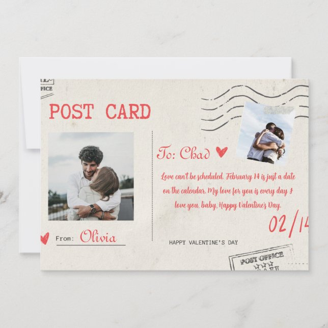 Beige och röd estetisk Glad Alla Hjärtans Dag-kort Julkort (Framsida)