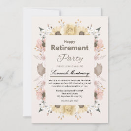 Beige och rosa blomsterfoto pensionsfest inbjudningar