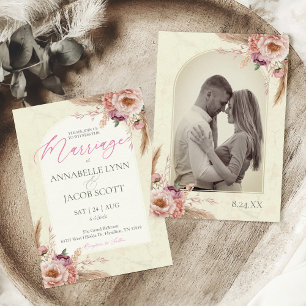Beige och Rosa Boho Watercolor Blommigt Bröllop Inbjudningar