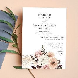Beige och Rosa Rustic Blommigt Bröllop Inbjudningar