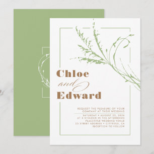 Beige och Sage Pampas Grass Minimalist Bröllop Inbjudningar