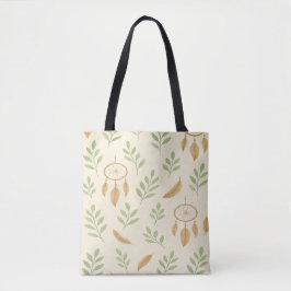 Beige och salvia gröna blad Boho Tygkasse