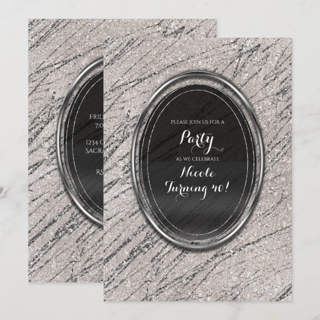 Beige och silver Glam Marmor Rand Chic Inbjudan (Fram/baksida)