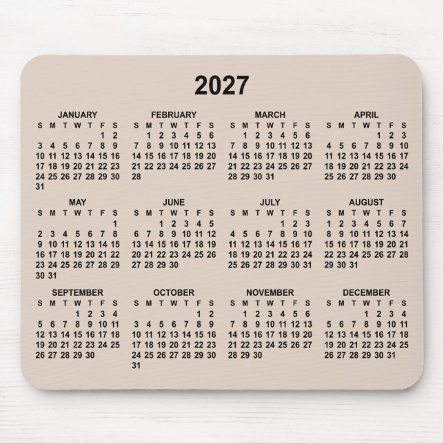 Beige och Svart 2027 Kalender Musmatta (Framsidan)