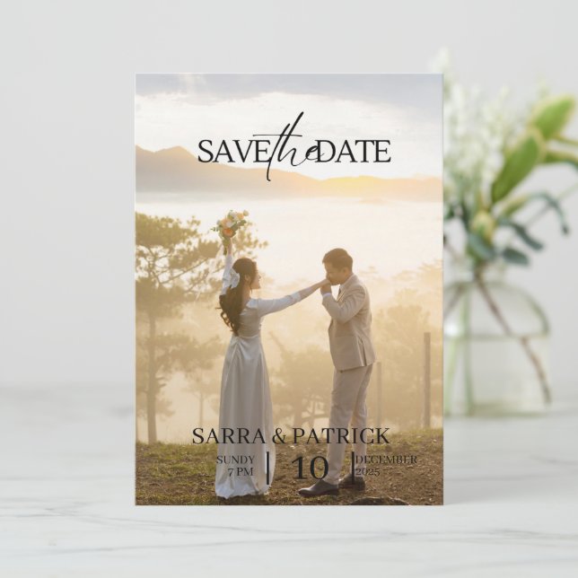 Beige och svart elegant bröllop Spara datum Datumet (Stående Fram)