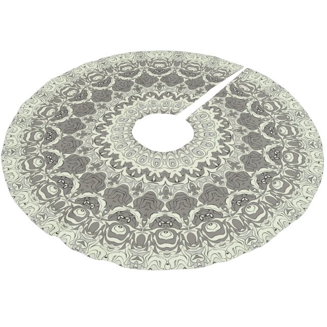 Beige och Taupe Mandala Mönster Design Julgransmatta Borstad Polyester (Vinklad)