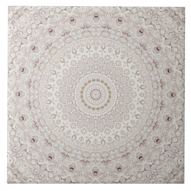 Beige och Taupe Mandala Mönster Design Kakelplatta (Framsidan)