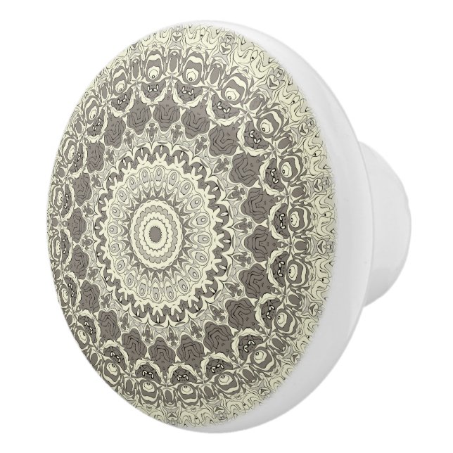 Beige och Taupe Mandala Mönster Design Knopp (Höger)