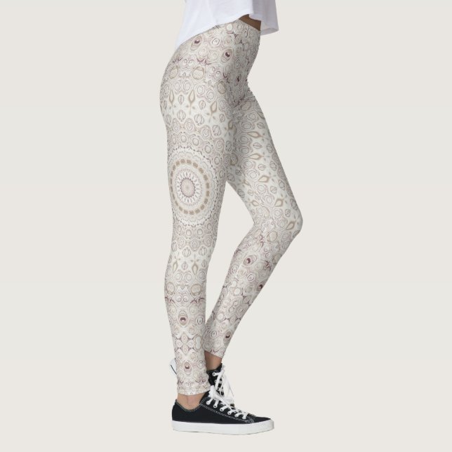 Beige och Taupe Mandala Mönster Design Leggings (Höger)