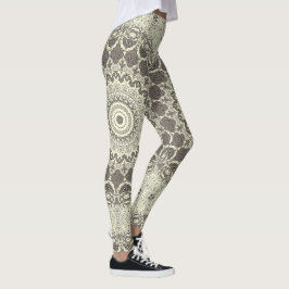Beige och Taupe Mandala Mönster Design Leggings