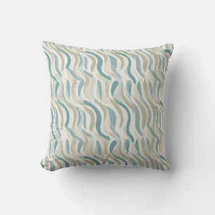 Beige och Teal Blue Abstrakt Wave Mönster Kudde