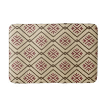 Beige och vinröd badrumsmatt