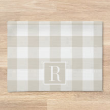 Beige och vit buffelrutig anpassad initial present