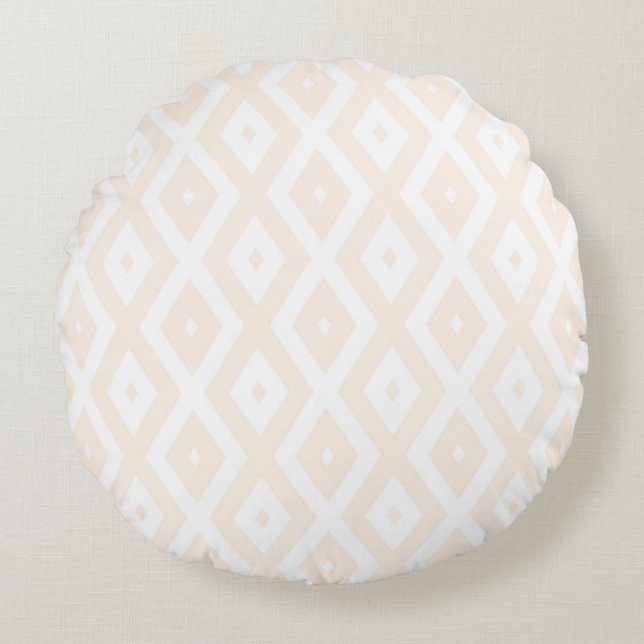 Beige och vit diamant mönster rund kudde (Framsidan)