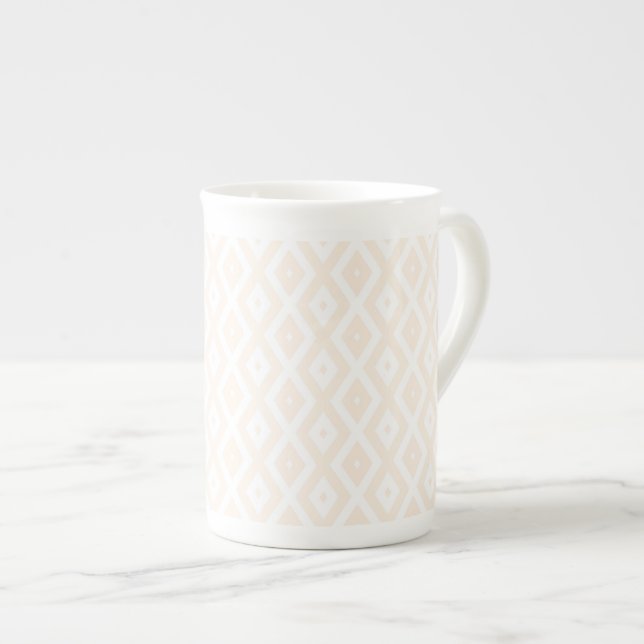 Beige och vit diamantmönster benporslin mugg (Framsida höger)