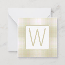 Beige och vit gingham kartrutin Monogram Anteckningskort