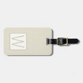 Beige och vit gingham kartrutmönstrad monogram bagagebricka