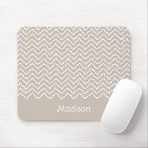 Beige och vit snurrig chevron sicksack-mönster musmatta