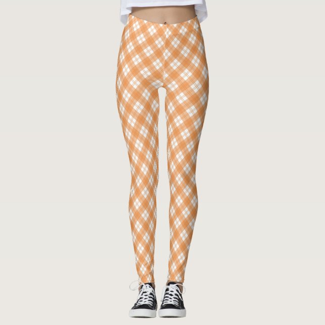 Beige och vita rutiga leggings visad  (Framsida)