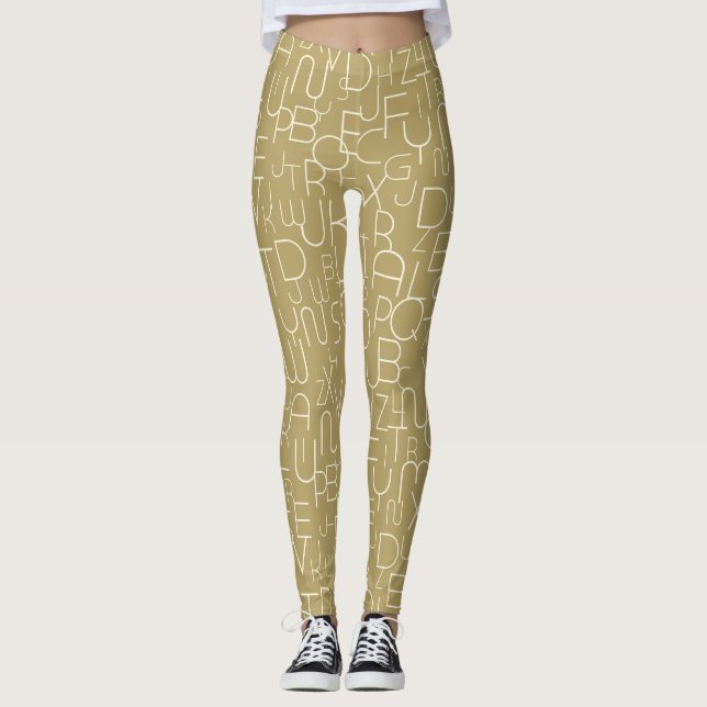 Beige och vita stiliga bokstäver  leggings (Framsida)