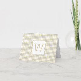 Beige och White Gingham Play Monogram Anteckningskort