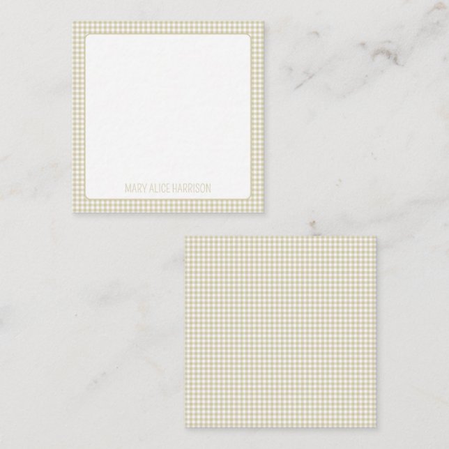 Beige och White Gingham Play Personlig Anteckningskort (Fram/baksida)