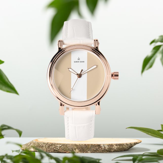 Beige och white initialer personlig eWatch Armbandsur (Skapare uppladdad)