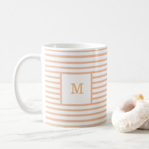 Beige och White Rand Anpassningsbar Monogram Kaffemugg