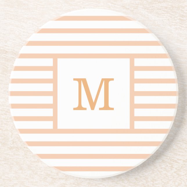 Beige och White Rand Anpassningsbar Monogram Sands Underlägg (Framsidan)