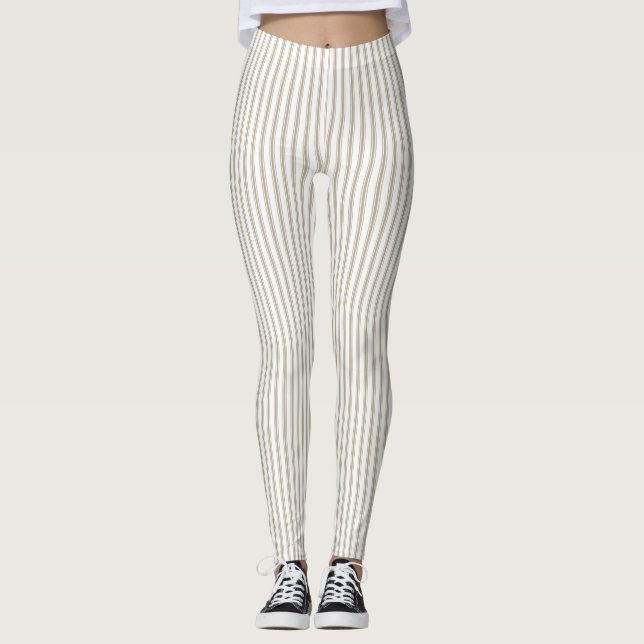Beige och White Ticking Rand Leggings (Framsida)