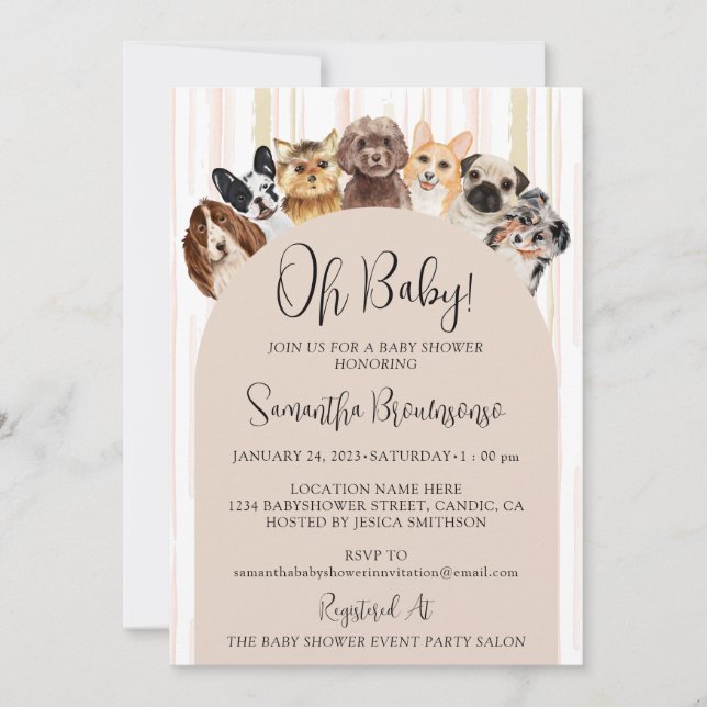 Beige Oh Baby Hundar Inbjudningar (Framsida)