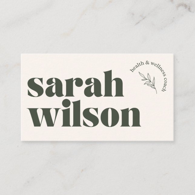 Beige Oliv grönt hälsotillståndet Hälsa Affärskort Visitkort (Framsida)