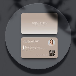 Beige Ombre Modern Minimalist QR Notary Photo Visitkort