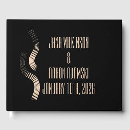 Beige-on-Black Streamline Moderne Bröllop Gästböcker