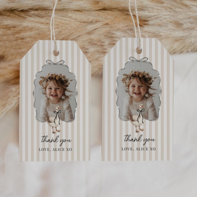 Beige One Silly Goose 1-årsdag Presentetikett (Zazzle Beige One Silly Goose 1st Birthday Gift Tags)