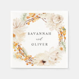 Beige & Orange Blommigt Namn Napkins Pappersservett