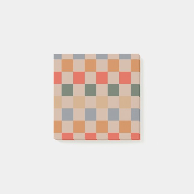 Beige Orange Brun Rutig Retro Mönster Post-it Block (Framsida)