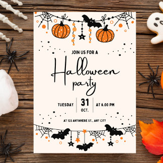 Beige Orange Cute Halloween fest inbjudan