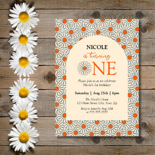 Beige Orange Daisy Blommigt Arch 1:a födelsedag Inbjudningar