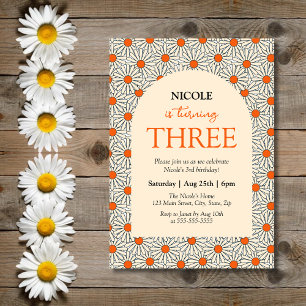 Beige Orange Daisy Blommigt Arch 3:e födelsedagen Inbjudningar