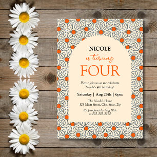 Beige Orange Daisy Blommigt Arch 4e födelsedagen Inbjudningar