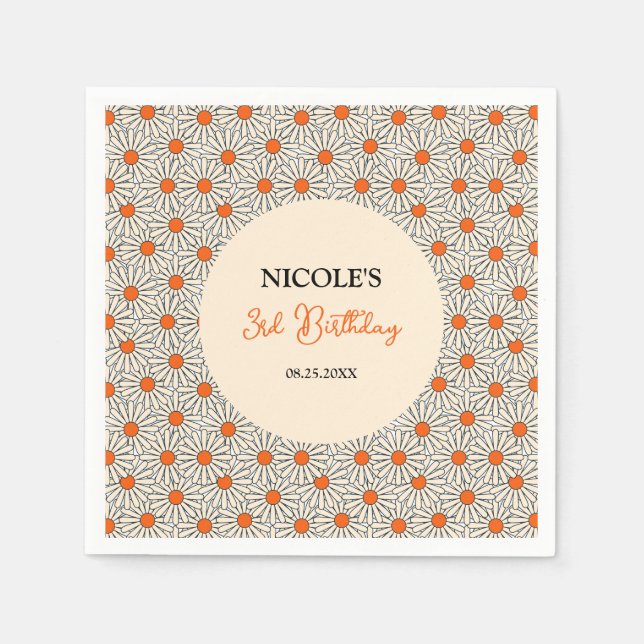 Beige Orange Daisy Blommigt Arch Birthday Pappersservett (Framsidan)
