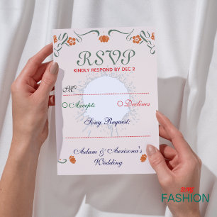 Beige Orange Grönt Delikat Elegance Stil Bröllop OSA Kort