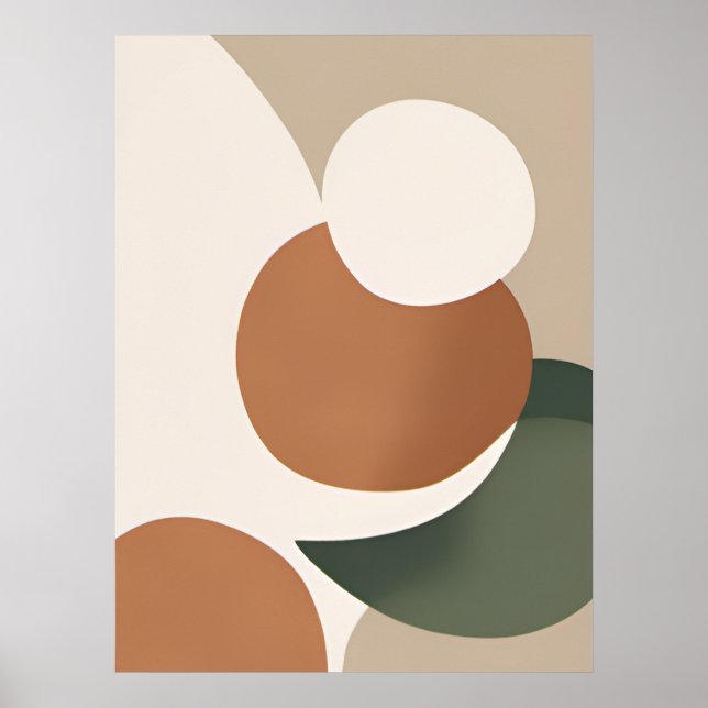 Beige Orange Grönt Minimal Abstrakt Boho AI Art Poster (Framsidan)
