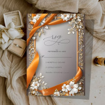 Beige Orange Rosett band Ornate blommigt Bröllop